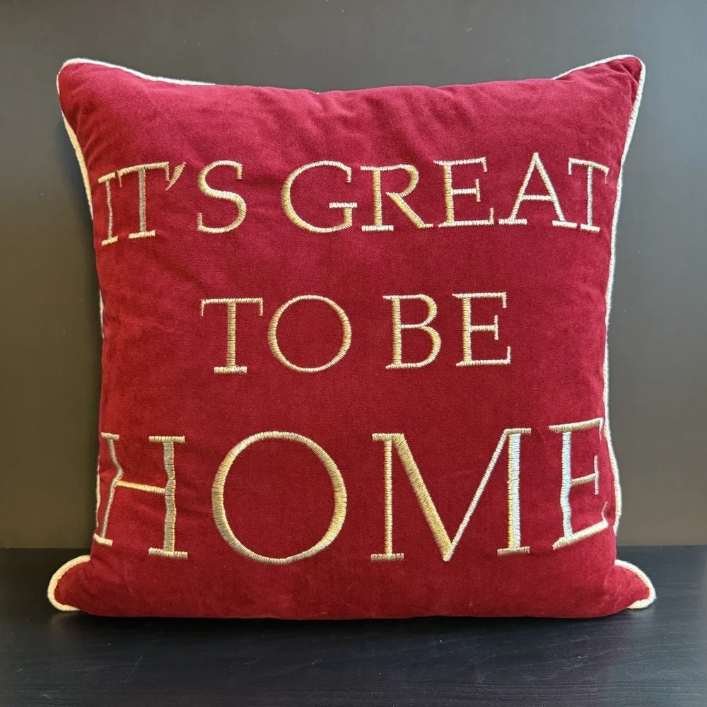 Rodeo Home Velvet Down Pillows 20x20 Set of 2 Red Embroidered Holiday Home